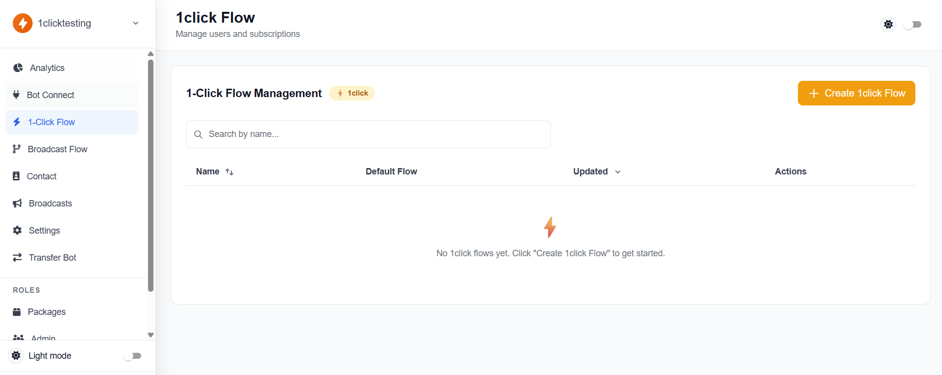 1-Click Flow page with Create 1click Flow button