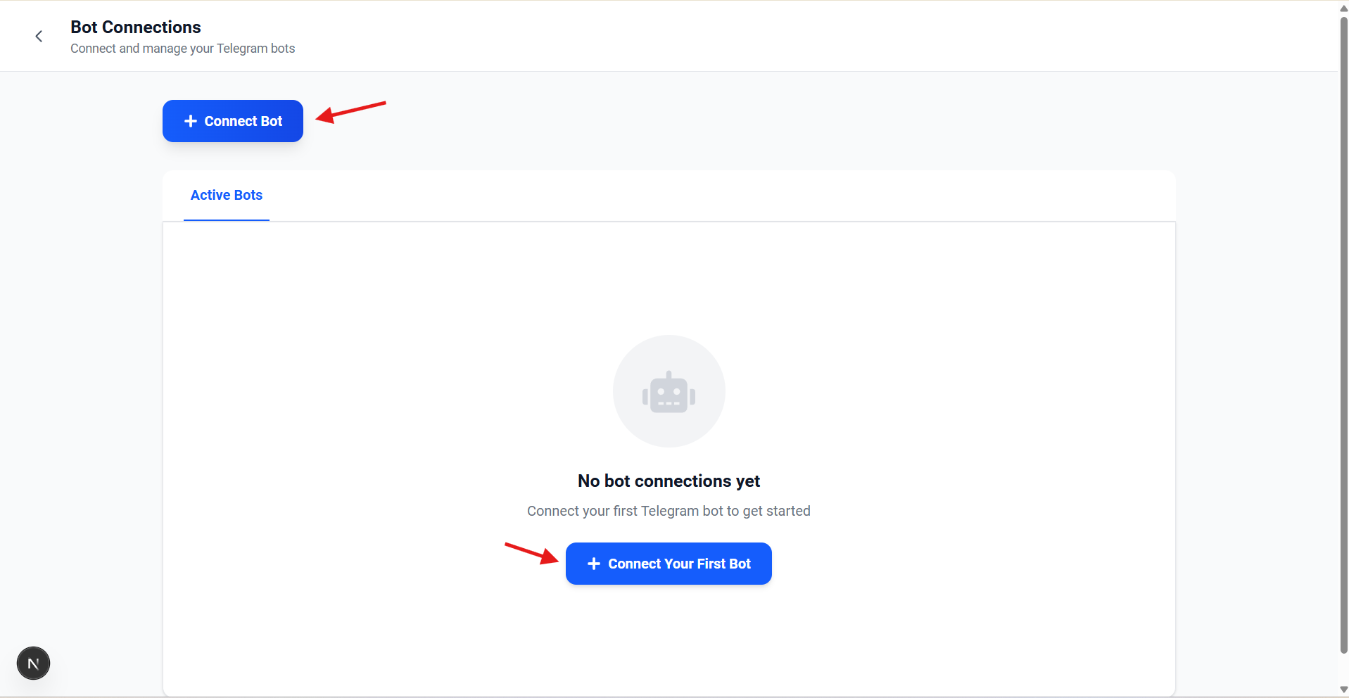 Screenshot showing the Connect Bot modal