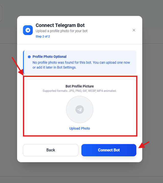 Screenshot showing the profile picture upload option