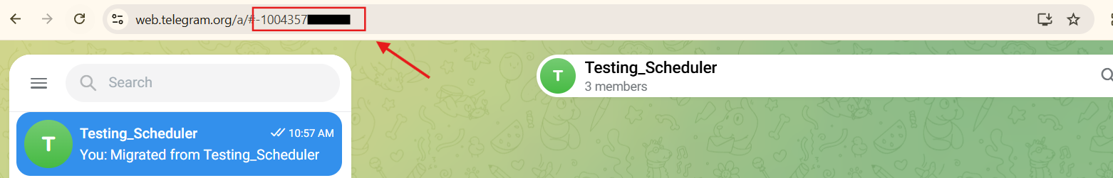 Screenshot showing the Chat ID in the Telegram Web URL