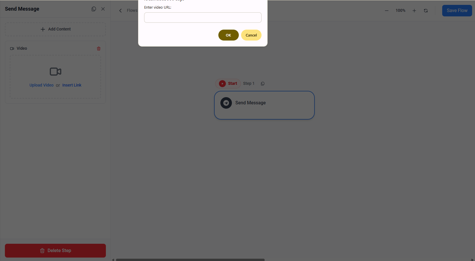 Screenshot showing Insert Link and the Enter video URL dialog
