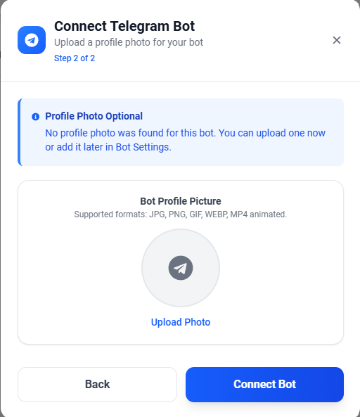 Screenshot showing the optional profile picture upload step