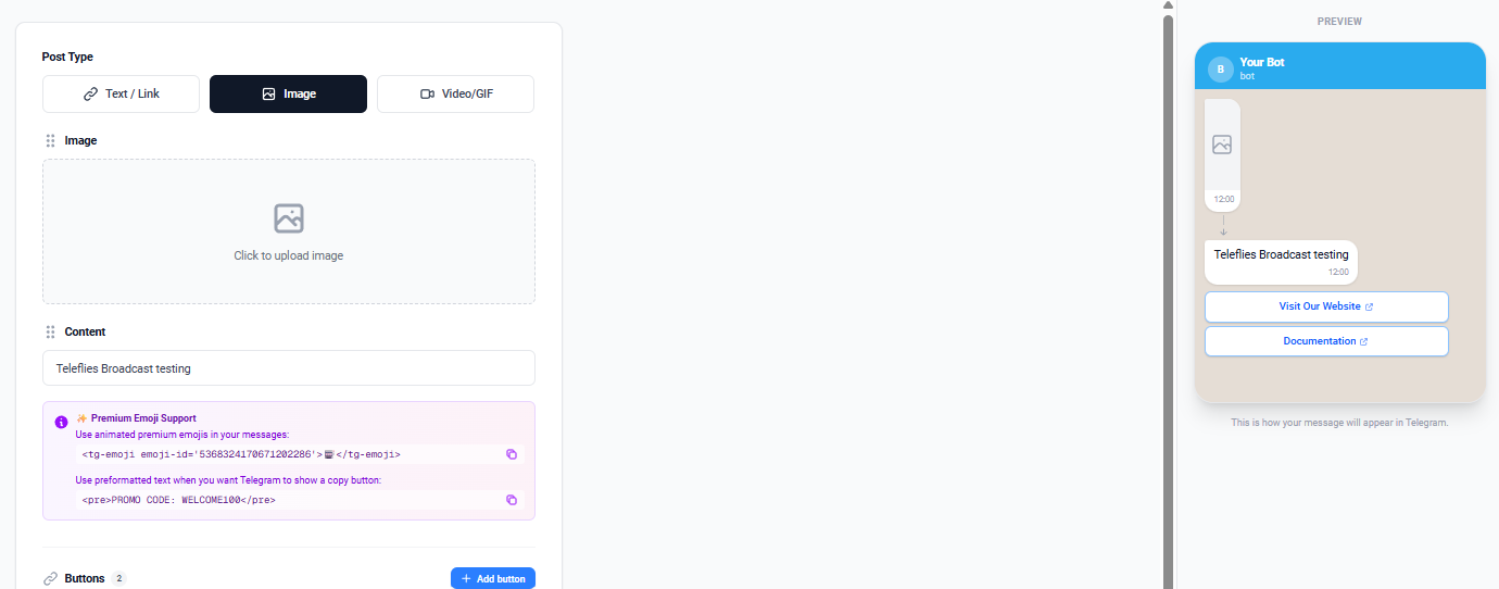 Screenshot showing Image tab with upload area and caption