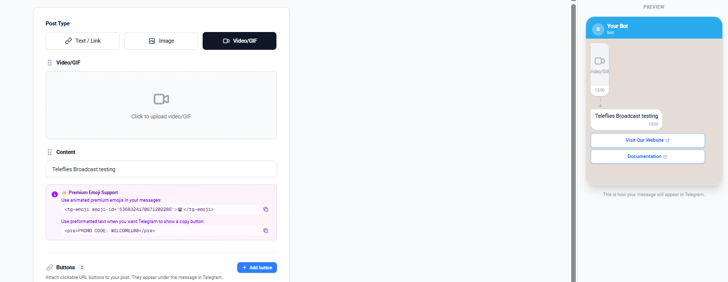 Screenshot showing Video/GIF tab with upload area and preview