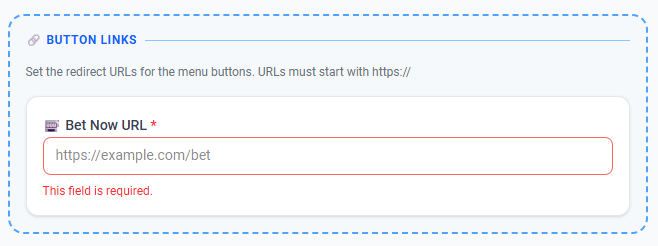 Screenshot showing the button link configuration