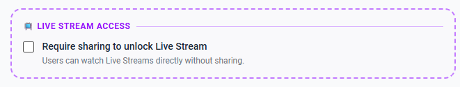 Screenshot showing the live stream access checkbox